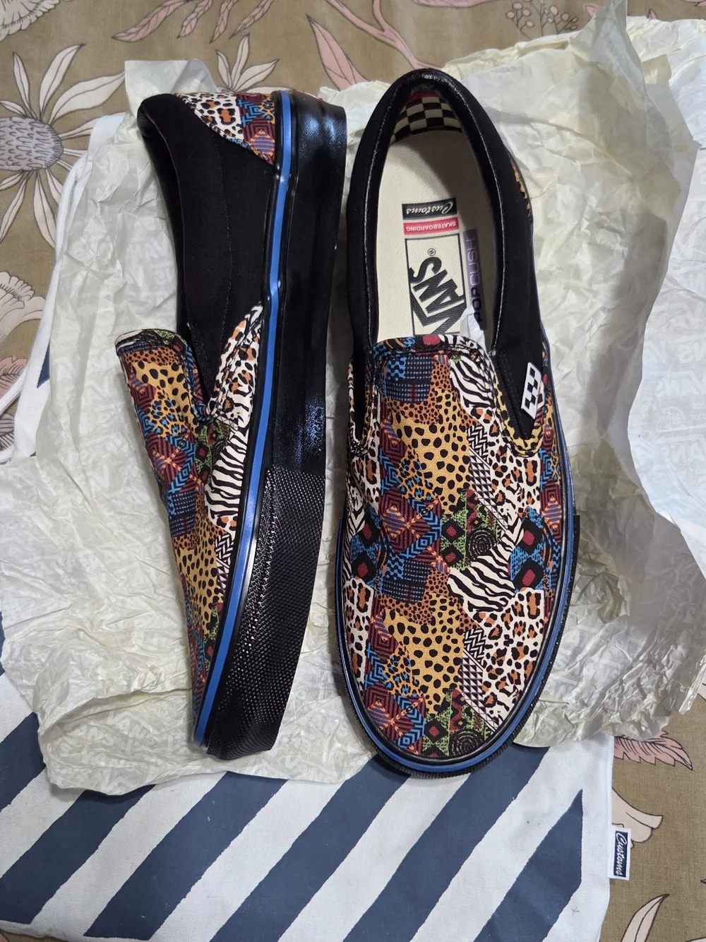 Vans Slip-On Mosaic Animal Print Sneakers - Black with Multicolor Pattern